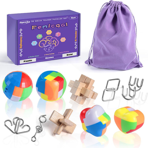 Brain Teaser Puzzles for Adults and Kids, 10Pcs Puzzle Games Set, 3D Wooden Plastic Metal Puzzle, Unlock Interlock Mind Brain Games, IQ Test Educa...