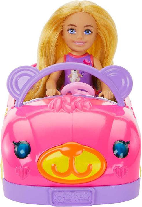 Barbie Chelsea Doll & Toy Car Set with Bear-Themed Convertible & Teddy Bear Accessory, Blonde Small Doll Wears Removable Skirt & Shoes...