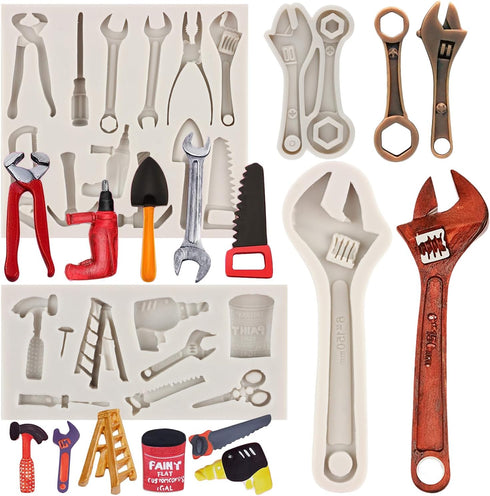 Construction Tools Fondant Silicone Molds Hand Tool Chocolate Mold Wrench Mold For Cake Decoration Cupcake Topper Candy Polymer Clay Gum Paste Set...