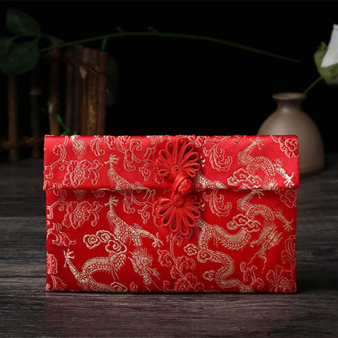 4 Pcs Silk Red Envelopes Lucky Money Pockets Hongbao Chinese Element Invitation Envelop for Wedding, New Year, Spring Festival...