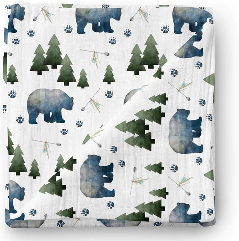 AENNE BABY Muslin Swaddle Blanket for Boys & Girls, Infant Toddler Quilt, Luxurious Wrap, Soft and Silky Stroller & Nursing Cover, Tribal Bear in ...