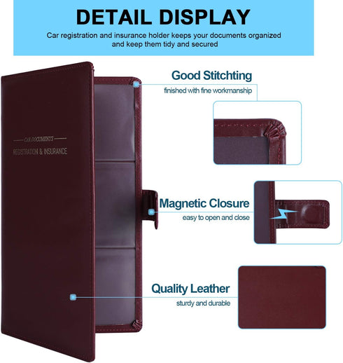 GNEGNI Leather Car Registration and Insurance Card Holder, Auto Truck Document Holder Vehicle Glove Box Paperwork Organizer Wallet with Magnetic C...