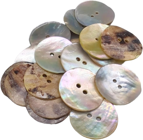 Natural Mother_of_Pearl Shell Buttons - Nacar - AKOYA - 2 Holes Round Sewing Buttons - Iridisdent Color - Produced and Shipped from Spain (25 mm)...
