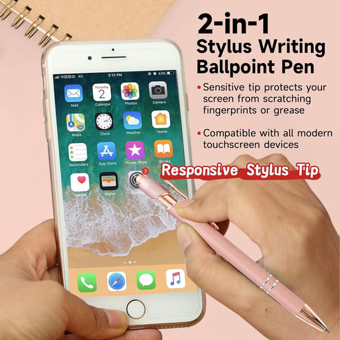 Stylus Pens for Touch Screens, 6 Pack Rose Gold Inspirational Pens, 1.0mm Medium Point BallPoint Pens, Cute Pens Nurse Gifts Office Supplies for W...