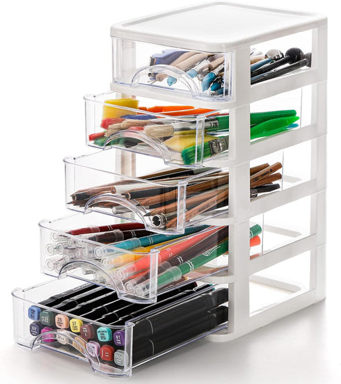 Hedume Desktop Drawer, Clear 5 Drawer Desktop Storage Unit, White Frame with Clear Drawers, Drawer Unit...