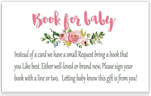 Giftideaworkshop Pink Flowers Books for Baby Shower Request Cards (50 Pack), Baby Shower Invitation Inserts....