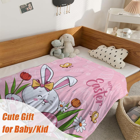YeeJu Easter Baby Throw Blanket 30x40 Small Pink Easter Rabbit Bunny Egg Blanket for Toddler Swaddle Pet Crib Soft Fuzzy Plush Fleece Blankets and...