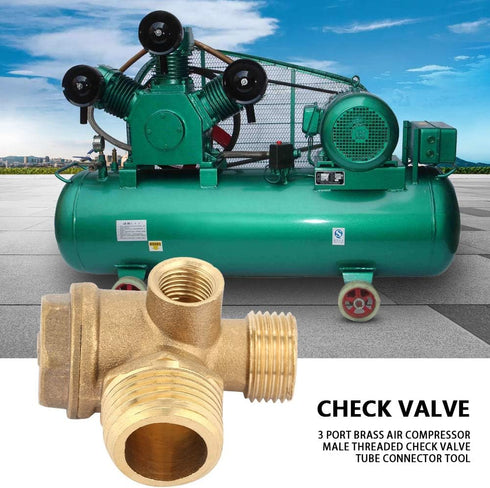 Air Compressor Check Valve, 3-Way Brass Male Threaded Air Compressor Check Valve Tube Central Pneumatic Tool G1/2" x G3/8" x G1/8"...