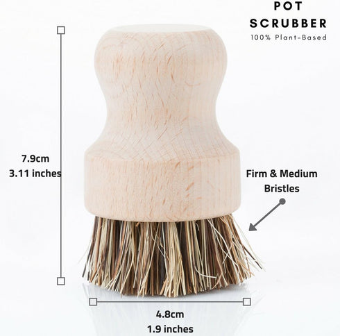 Wood and Tampico Bottle Brush - Pot Brush - Vegetable Brush Set - Zero Waste, Compostable & Biodegradable Kitchen Brushes...
