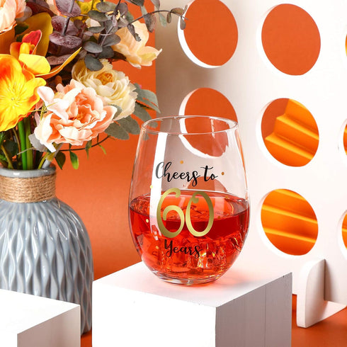 Birthday Stemless Wine Glass, Gold Birthday Wine Glass Present for Men Women Party Wedding Anniversary Party Decorations, 17 oz Stemless(Cheers to...