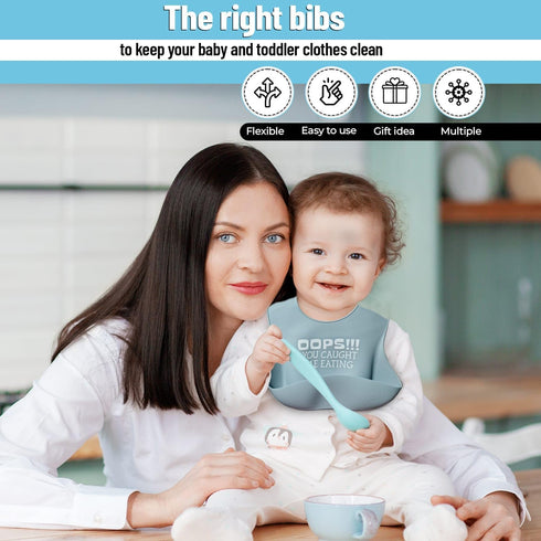 Set of 2 Waterproof Silicone Baby Bibs | Mess-Free Mealtime, Adjustable Buttons, Extra-Wide Pocket |...