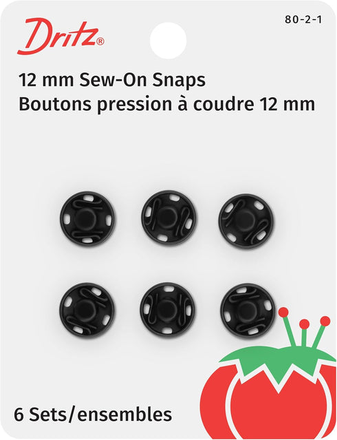 Dritz 80-2-1 Sew-On Snaps, Black, Size 2 6-Count...