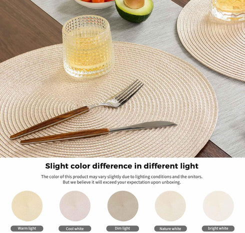 FunWheat Round Braided Placemats Set of 6 Table Mats for Dining Tables Woven Washable Non-Slip Place mats 15 inch(Beige, 6pcs)...