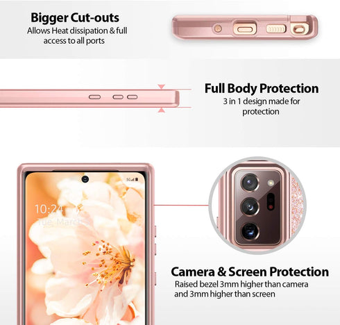 Coolwee Glitter Full Protective Case for Galaxy Note 20 Ultra 5G Heavy Duty Hybrid 3 in 1 Rugged Shockproof Women Girl Rose Gold for Samsung Galax...