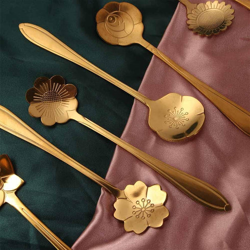 8PCS Cutlery Set Vintage Small Soup Spoon Bar tools Stainless Steel Mixing Spoon Gold Teaspoon...