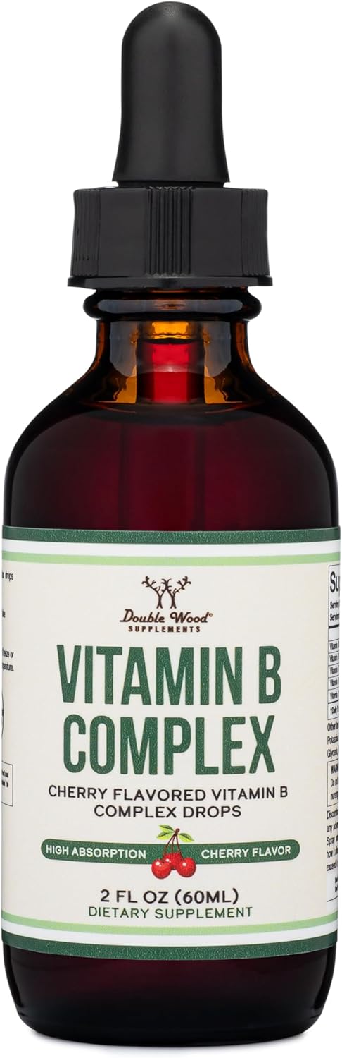 Double Wood Supplements Liquid Vitamin B Complex - 2 Month Supply - Max Absorption - B3, B6, B7 (Biotin), B9, and Vitamin B12 - Cherry Flavor - 2 ...