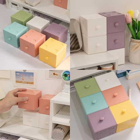 PTSGCAI 2Pack Small Desk Organizer, Cute Stackable Organizer Drawers, Desktop Drawer for Craft Storage, Stacking Desktop Organizer for Office and ...