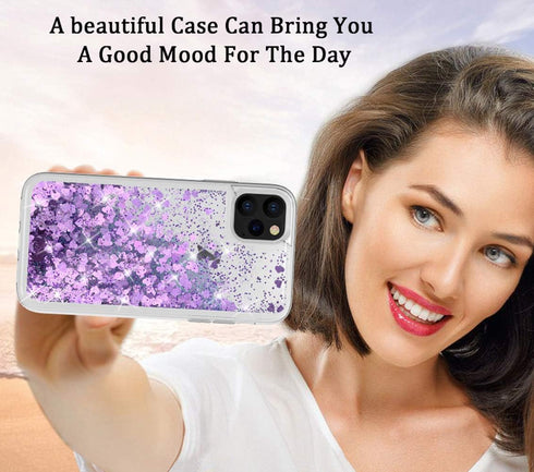 for iPhone 11 Pro Max Case, Double Layer Design Bling Flowing Liquid Floating Sparkle Colorful Glitter Waterfall TPU Protective Phone Case for iPh...