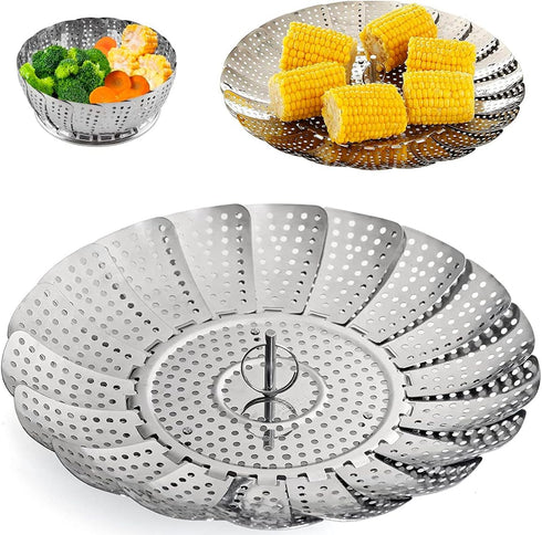 Collapsible Vegetable Steamer - Stainless Steel Basket for Instant Steam Pot for Veggie Fish Seafood Perforated Folding Steamers Insert Rack Metal...