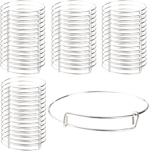 Tosnail 120 Pack Expandable Blank Bangle Bracelet, Adjustable Wire Bangle for DIY Jewelry Making - White K...