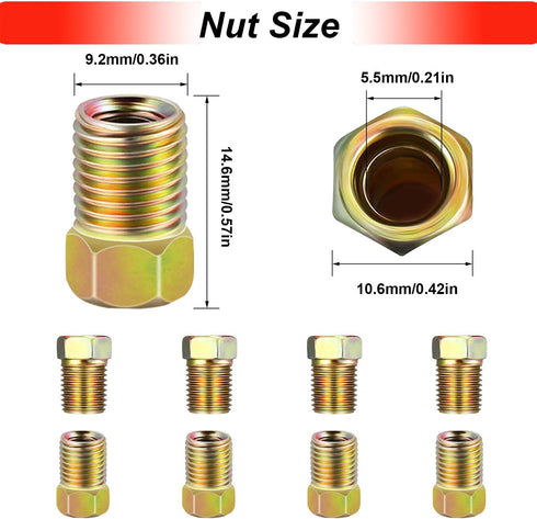 Tnisesm 12Pcs 3/8"-24 Threads Brake Line Fittings Assortment For 3/16" Brake Line Tube(4 Unions, 8 Nuts)...
