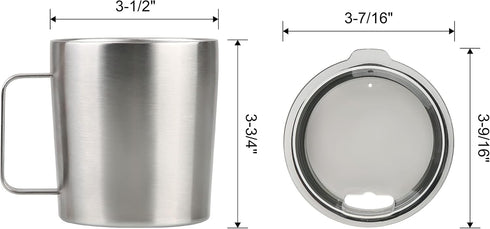 12 oz Insulated Coffee Mug with Lid, Stainless Steel, Double Wall Vacuum Insulated Travel Mug Coffee Cup with Handle, Stainless Steel/Silver (803-...