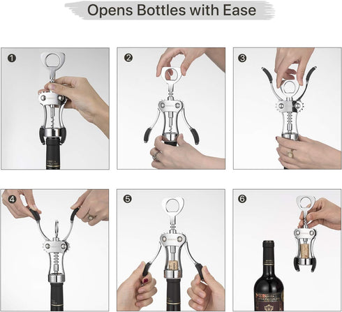 Beneno Wine Opener, Zinc Alloy Premium Wing Corkscrew with Multifunctional Bottles Opener, Sharp Wine Corkscrew with Ergonomic Non-Slip Wing Handl...