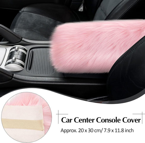 6 Pieces Fluffy Steering Wheel Covers Winter Wool Fur Handbrake Cover Warm Gear Steering Wheel Cover Console Seat Belt Shoulder Pads Accessories F...