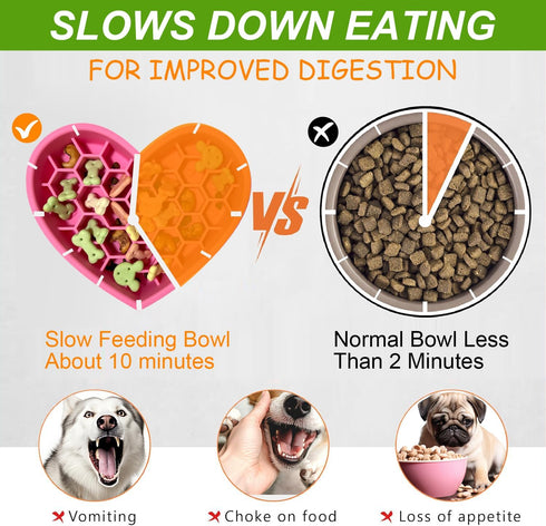 Silicone Slow Feeder Dog Bowls & Cat 2-in-1 Puzzle Dog Bowls Pet Food Bowls Encourages Slow Eating Lick Mat Design, Reduces Gulping, Dishwasher Fi...