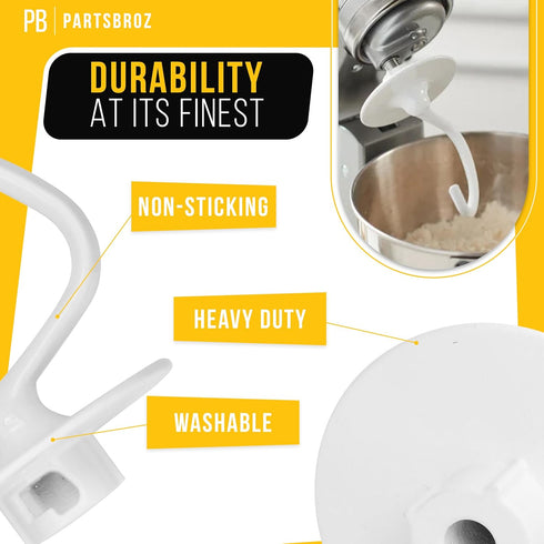 PartsBroz Kitchen Aid Dough Hook Attachment for Stand Mixer 4.5 Qt, 5 Qt for KitchenAid Dough Hook Attachment K45DH for Artisan Bread Kneading Mod...