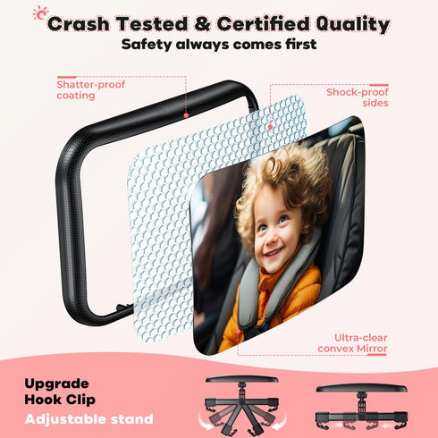 Baby Car Mirror for Baby Car Seat Safely Mirror Hook Clip Design for Rear Facing Infant Newborn 360° Rotation Baby Backseat Mirror with Wide Clear...