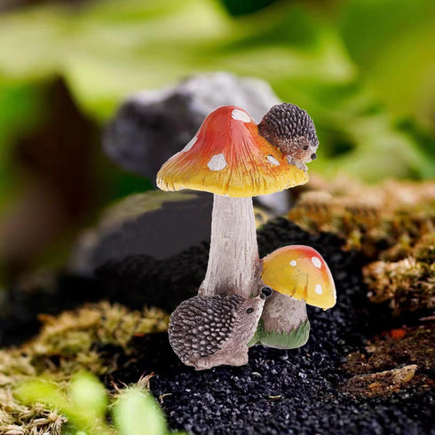 Fairy Mushroom Miniature Mushrooms Ornaments Hedgehog Outdoor Mushroom Figurine Fairy Garden Accessories Decor Small Garden Decoration...