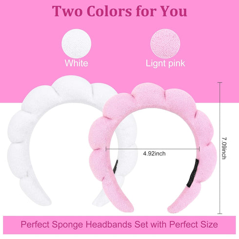 2 PCS Puffy Spa Headband for Women Sponge Headbands for Girls Terry Towel Cloth Fabric Head Band for Skincare,Makeup Removal,Face Washing,Facial M...