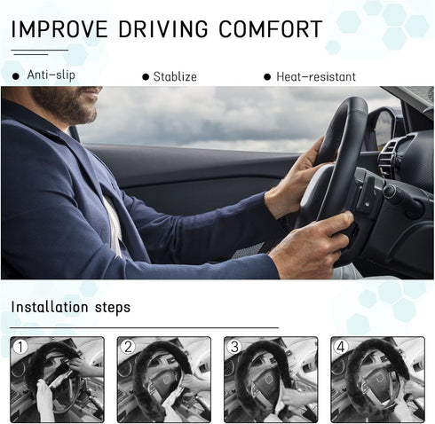 Fuzzy Car Steering Wheel Cover, 15 Inch Elastic Soft Steering Wheel Protector, Anti-Slip Fluffy Car Wheel Covers, Universal Vehicle Warm Winter Ac...