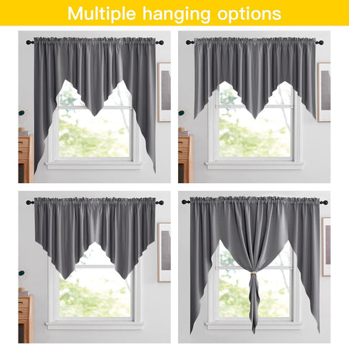 NICETOWN Half Window Kitchen Tier Curtains- Tailored Scalloped Valance/Swags for Basement/Bedroom(One Pair, 36 by 36-inches Each Panel, Grey)...