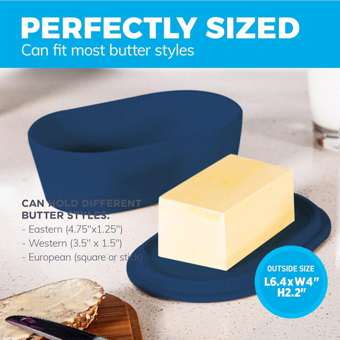 Midnight Blue Butter Dish with Lid For Countertop - Modern Bamboo Butter Crock - Dishwasher Safe Butter Keeper - Butter Holder Container Perfect F...