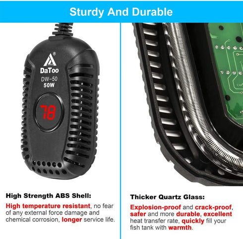 Small Aquarium Heater 50W Mini Fish Tank Heater 50 Watt Submersible with LED Temperature Display...