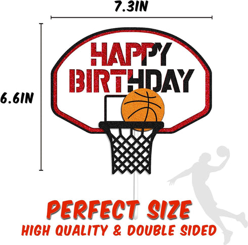 Basketball Cake Topper Happy Birthday Sign Cake Decorations for Basketball Ball Player Scene Sport Net Court Themed Man Women Boy Girl Birthday Pa...