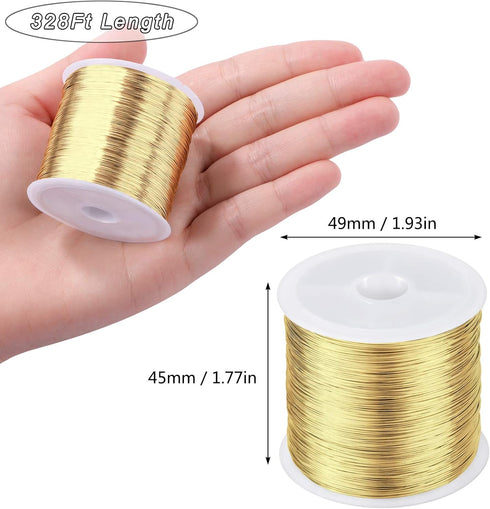 MIKIMIQI Jewelry Wire - 328Ft, 26 Gauge, Tarnish Resistant, Copper, 0.4mm X 100m (Gold)...