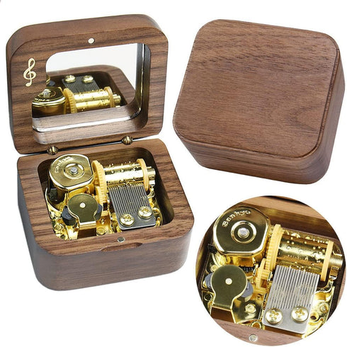 Sinzyo Vintage Wood Carved Mechanism Musical Box Wind Up Music Box Gift for Christmas Merry Go Round of Life Music Box(Musical Note Walnut Box)...