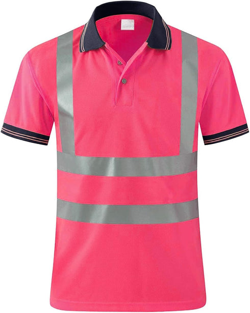 Safety Polo Shirt High Visibility - Reflective Shirt Short Sleeve ANSI Standards Construction Work Wear for Men and Women (Pink, 2XL)...