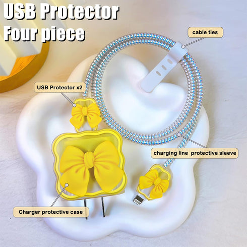 Kawaii Phone Cable Protector for iPhone 18W/20W USB-C Charger with 3D Bow Tie Wave Design,Clear Soft Phone Charging Protective Case Data Line Cove...