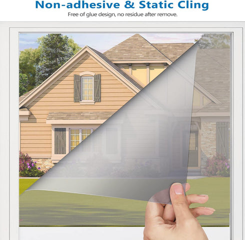 One Way Window Film, Privacy Mirror Reflective Unidirectional Fluoroscopy Tint, Sun UV Ray Blocking Heat Control Glass Cover, Cling Non Adhesive T...