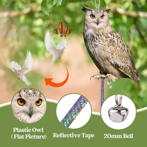 Owls to Keep Birds Away, Bird Scare Devices Cardboard, Owl Bird Scarers, Plastic Owls, Fake Owls with Reflective Tape, Garden Owl, 4PCS Hanging Bi...