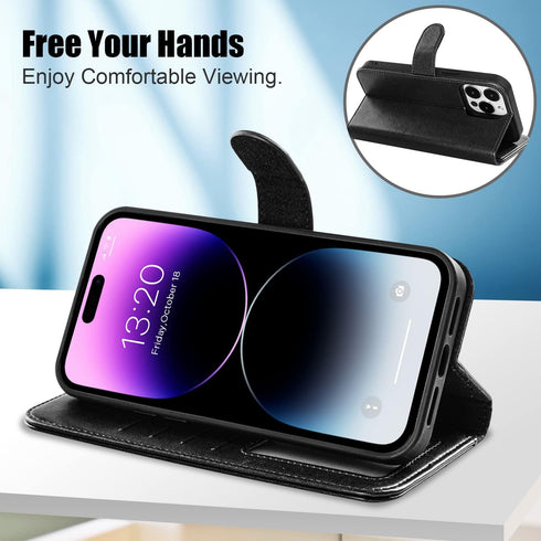 for iPhone 14 Pro Max Wallet Case,Detachable Flip Folio Cover RFID Blocking 4 Card Slots Holder Premium PU Leather Magnetic Kickstand Protective P...