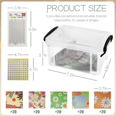 100 Envelopes Money Saving Challenge, 100 Envelope Challenge Box Easy and Fun Way for 100 Day Envelope Challenge Kit Cash Stuffing Envelopes for B...
