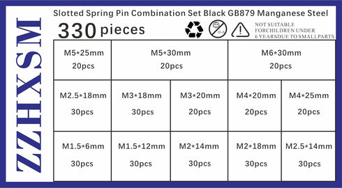 330PCS Slotted Spring Pin Combination Set Black GB879 Manganese Steel Split Expansion Pin for Industrial Manufacturing and Automotive Repair and E...