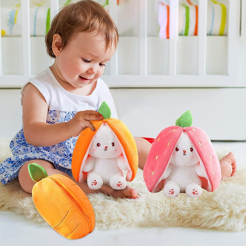 MIAODAM Easter Bunny Stuffed Animal, Carrot and Strawberry Bunny Plush Turn Into Rabbit Fruit Doll Carrot Strawberry, Plushies Funny Bunny Toy for...
