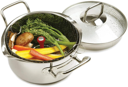 Norpro Large Vegetable Steamer with Detachable Silicone Post, Red, One Size, As Shown...