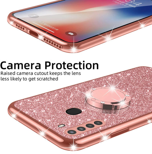 for Samsung Galaxy A21 Case for Women, Girls Glitter Luxury Sparkles Cute TPU Silicone Slim Phone Case with Bling Diamond Rhinestone Bumper Ring S...